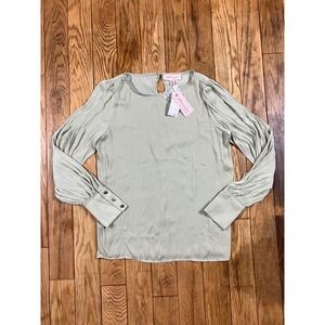 NEW Philosophy Republic Clothing Sage Green Pleated Sleeve Button Cuff Blouse S